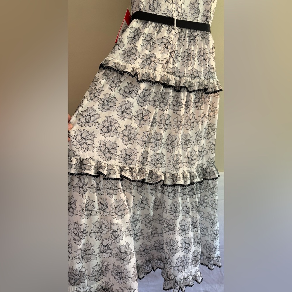 Monique Lhuillier A-Line Cocktail Dress, White/Black, Floral Women's 8 - Picture 15 of 16